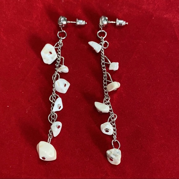 Drop Earrings White Semi Precious Stones Silver Tone Rhinestone - Picture 5 of 5